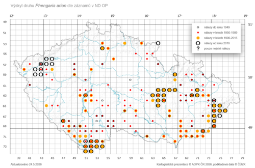 Mapa výskytu modráska černoskvrnného v České republice. Mapa výskytu modráska černoskvrnného v České republice.